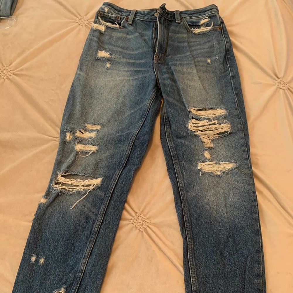 Women's Abercrombie Medium Wash Annie High Rise Ripped Girlfriend BoyfriendJeans